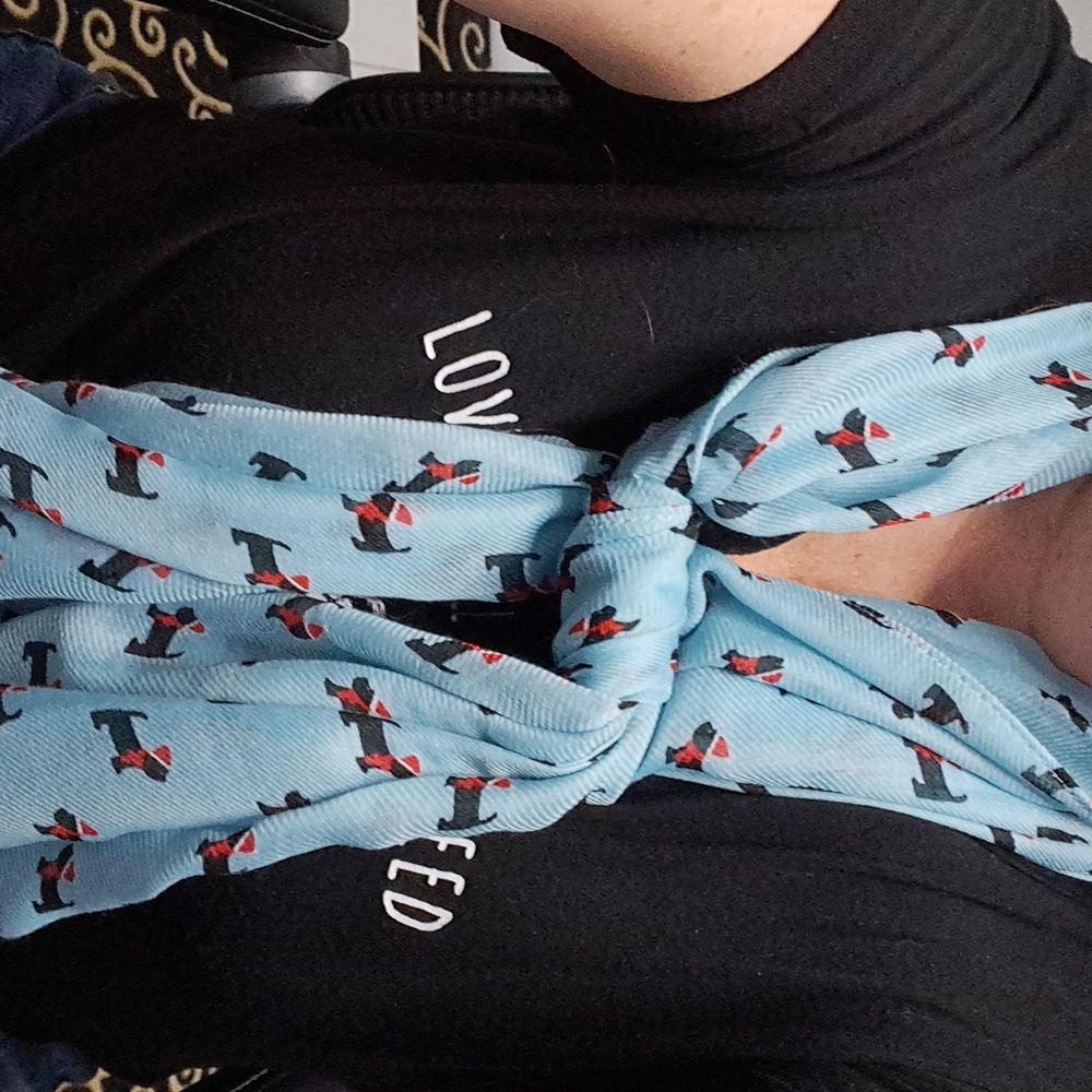 Christopher & Banks Light Blue Holiday Dog Print Long Scarf